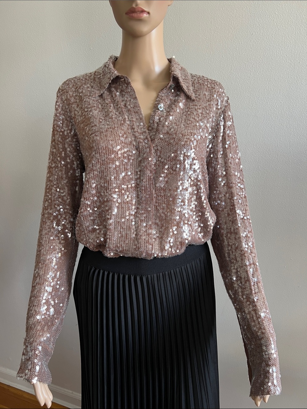 Pearl by Lela Rose Sequin Button-down Shirt Size M